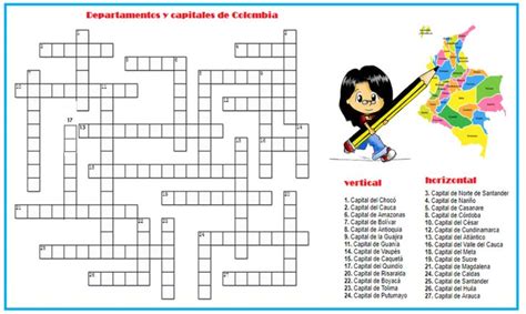 Fichas De Primaria Crucigrama De Departamentos Y Capitales De Colombia