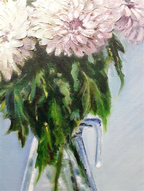 White Chrysanthemums Flowers Oil Painting Original Art Etsy