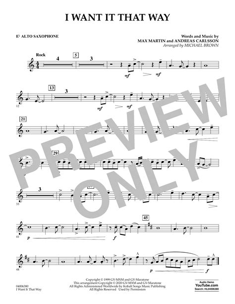 I Want It That Way Arr Michael Brown Eb Alto Saxophone By Backstreet Boys Sheet Music For