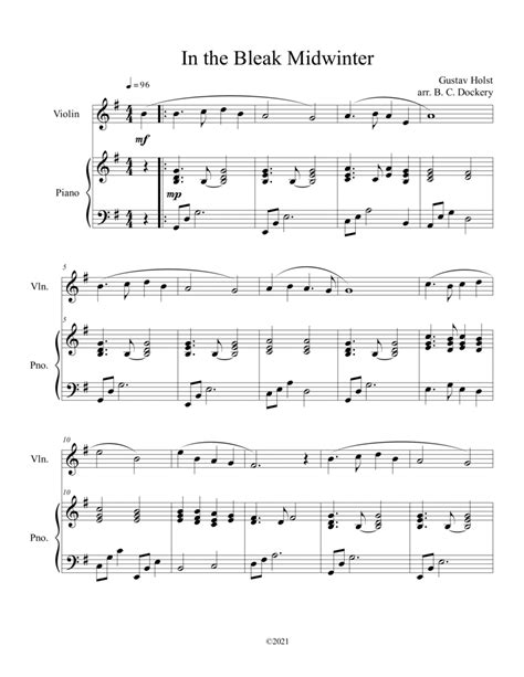 In The Bleak Midwinter Violin Solo With Piano Accompaniment Arr B