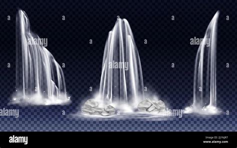 Waterfalls Isolated On Transparent Background Vector Realistic River