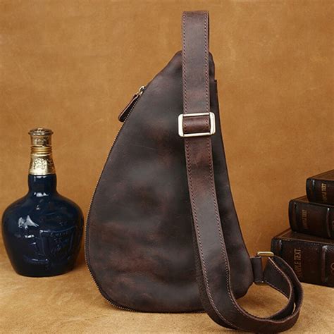 Genuine Leather Sling Backpack Multi Pocket Chest Bag Etsy