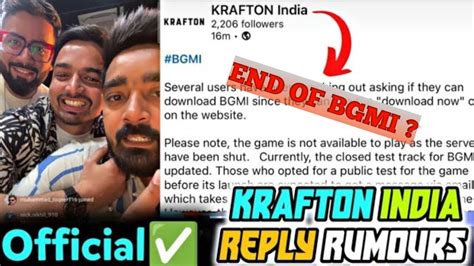 KRAFTON INDIA OFFICIAL REPLY BGMI UNBAN NEWS BGMI ON PLAY STORE