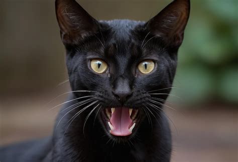 Era Um Gato Preto Como Convinha - Um gato preto elegante com olhos amarelos impressionantes está de pé em ...