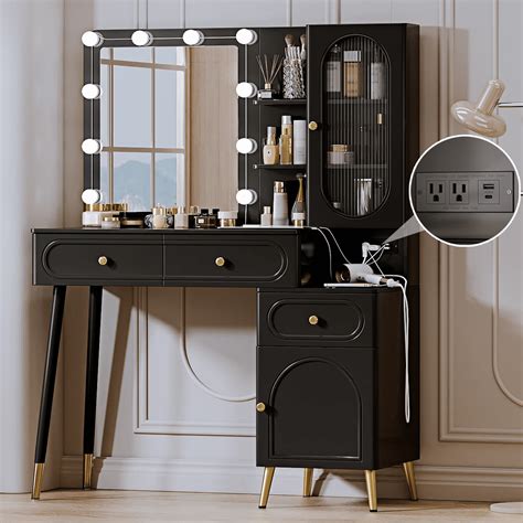 Vanity Desk With Mirror And Lights With Chair Modern High Capacity Makeup Vanity With 3 Drawers