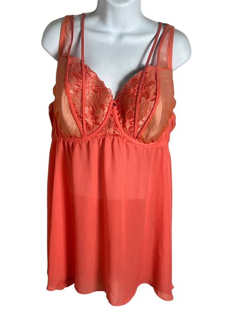 Cacique Babydoll Teddy Nightie Sheer Lace Lingerie Pi Gem