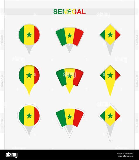 Senegal Flag Set Of Location Pin Icons Of Senegal Flag Vector