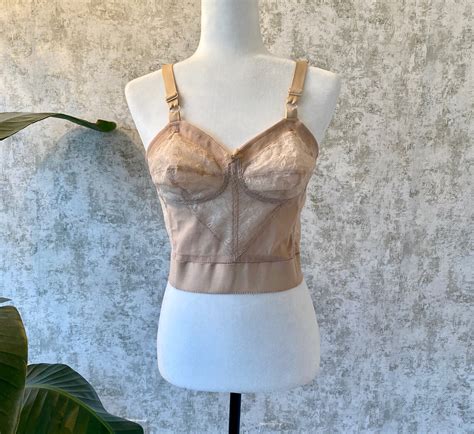 Lace Nude Bullet Bra Vintage B 36 Longline Corset Bra 1960s Etsy