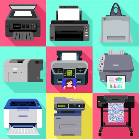 Printer Icons Set Outline Style Stock Vector Illustration Of