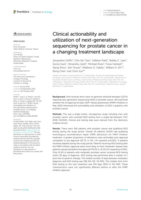 Pdf Clinical Actionability And Utilization Of Next Generation Sequencing For Prostate Cancer