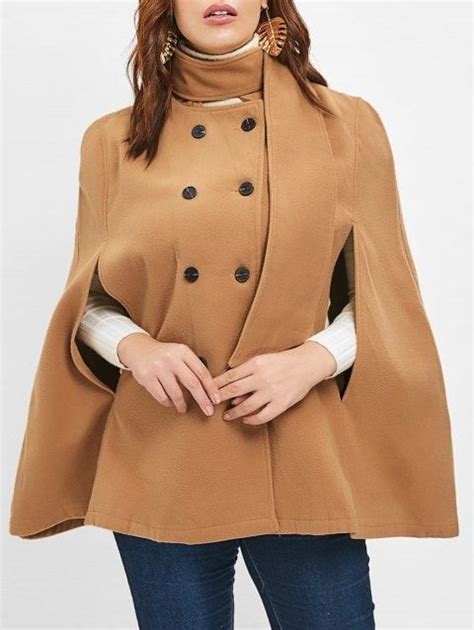 Plus Size Double Breasted Woolen Cape Coat Clothes Coat Dress Plus