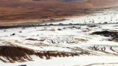 Saudi Arabia Hail Storm Leaves Sand Dunes Covered In Snow Outside Badr