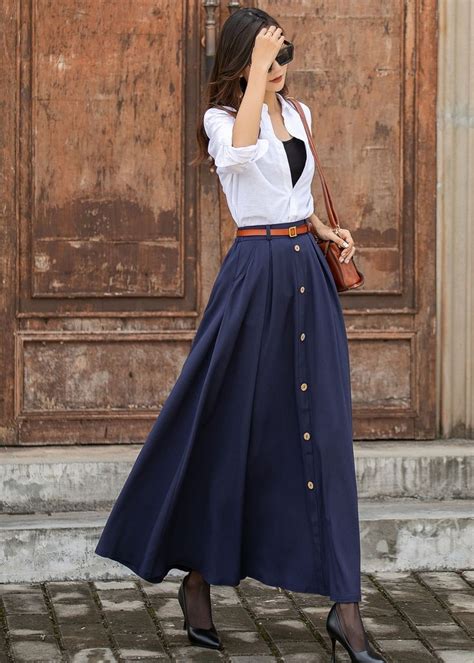 Linen Skirt Long Skirt Maxi Skirt Navy Blue Skirt A Line Linen