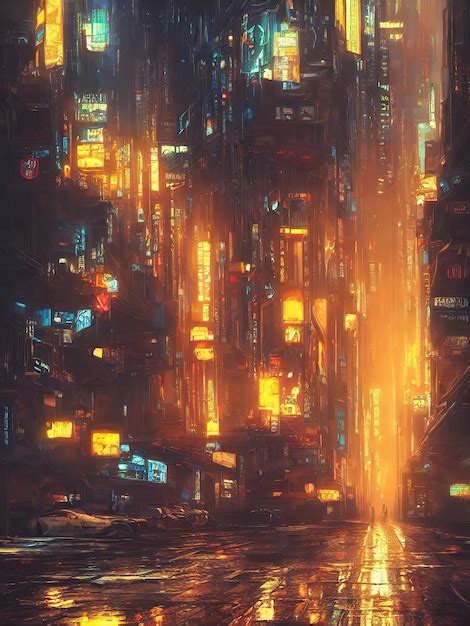 Premium Photo Streets Of Cyberpunk City Bright Glowing Houses And