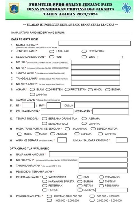 Link Download Formulir Pendaftaran Ppdb Paud Dan Tk Di Ppdb Jakarta