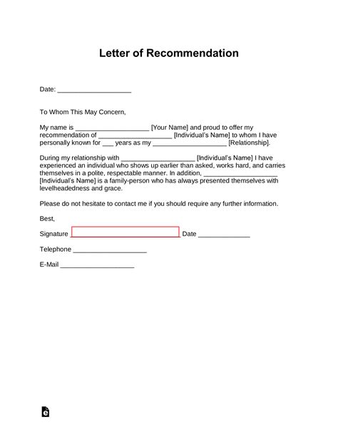 Letter Of Recommendation Template For A Job Recommendation L