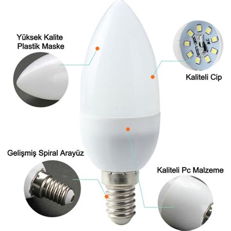 Vie 3 Adet 7 Watt E14 Ince Duy Beyaz Işık Mum Buji LED Ampul Fiyatı