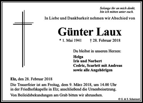 Traueranzeigen von Günter Laux trauer rheinmain de