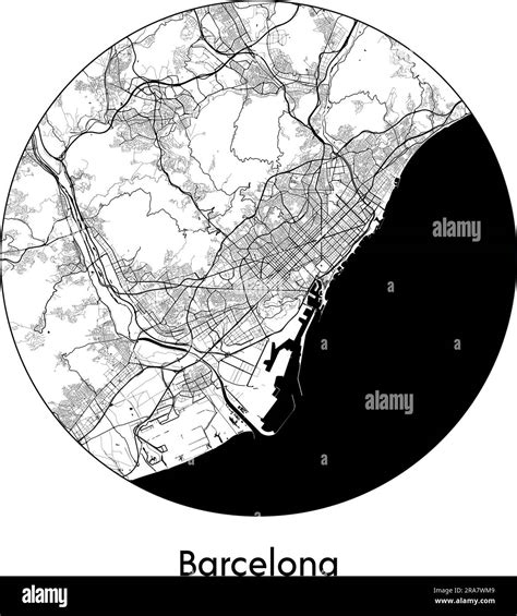 City Map Barcelona Spain Europe Vector Illustration Black White Stock