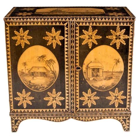 English Regency Penwork Double Handled Jewelry Box Chinoiserie For