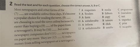 Read The Text And For Each Question Choose The Correct Answer A B Or