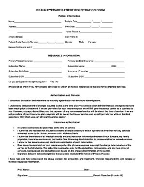 Fillable Online BRAUN EYECARE PATIENT REGISTRATION FORM Fax Email Print