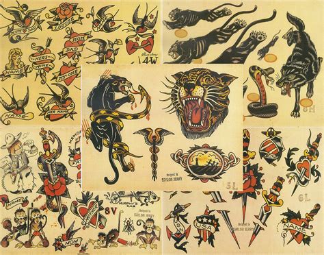 Sailor Jerry Traditional Vintage Style Tattoo Flash 5 Sheets 11x14 Old