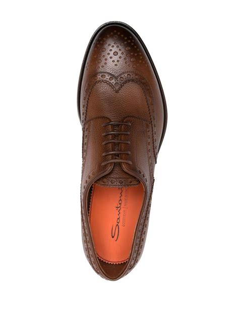 Santoni Leather Derby Brogue Shoes In 褐色 ModeSens