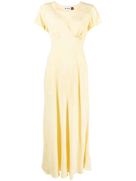 Rixo Clarissa V Neck Midi Dress Yellow Editorialist