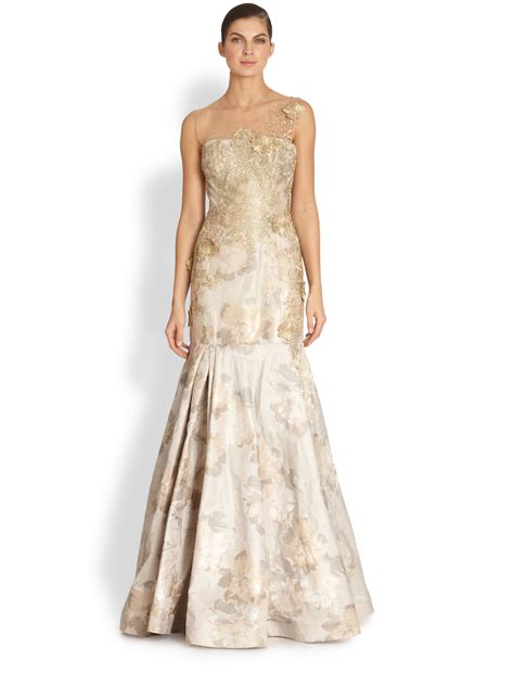 Teri Jon Jacquard Trumpet Gown In Metallic Lyst