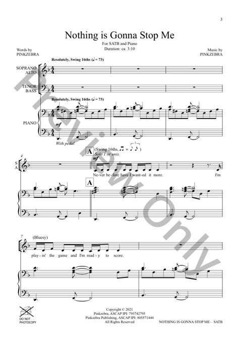 Nothing Is Gonna Stop Me Satb By Pinkzebra J W Pepper Sheet Music