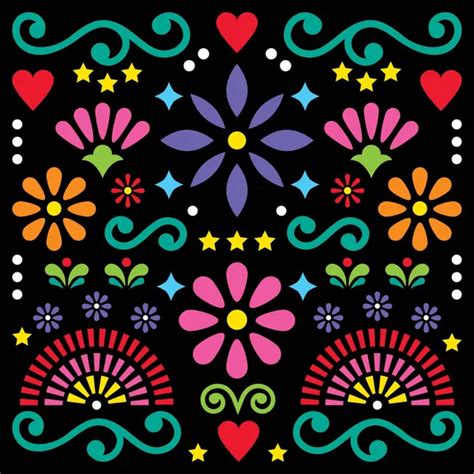 Mexican Folk Art Vibrant Seamless Vector Pattern Colorful Design Flowers Stock Vector Image By