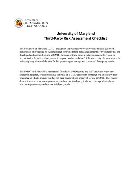 Solution Umd Third Party Risk Assessment Checklist 2019 Studypool