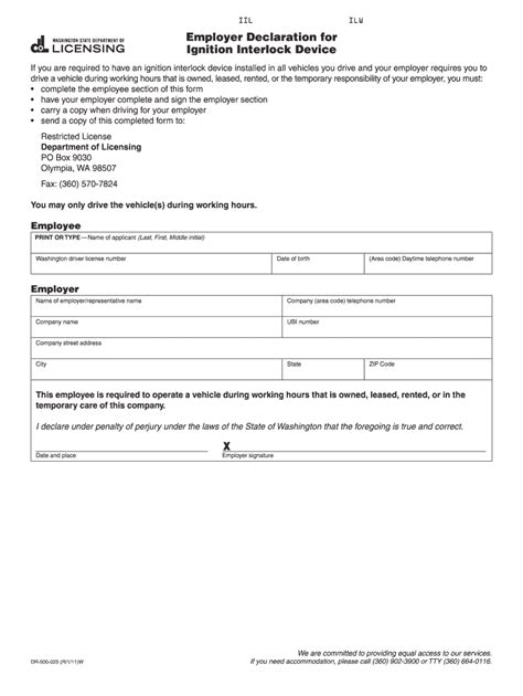 Employer Declaration For Ignition Interlock Device Form Fill Out And