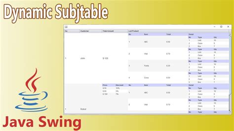 Java Swing Custom Dynamic Subjtable YouTube