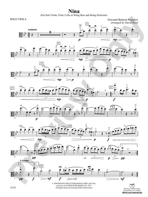 Nina Solo Viola Solo Viola Part Digital Sheet Music Download