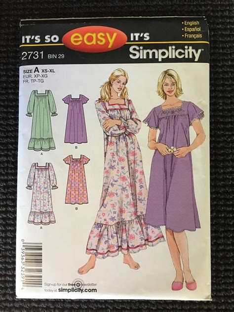 Simplicity 2731 Misses Nightgown Sewing Pattern In Two Lengths Etsy