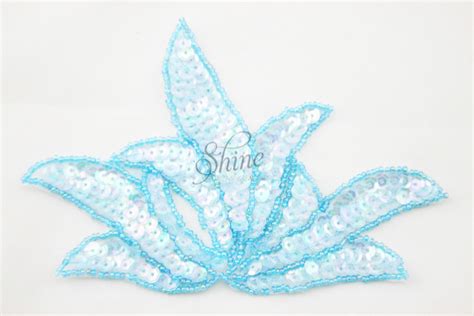 Leaf Sequin Motif Pale Blue Ab Shine Trimmings Fabrics