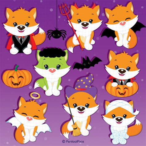 Halloween Clipart Cute Halloween Fox Clipart Cute Fox Etsy