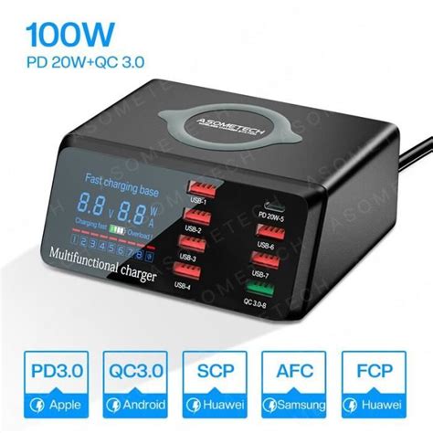 Asometech 110w Station De Charge Avec Chargeur Sans Fil Induction