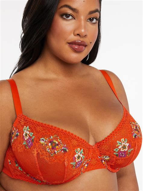 Dolled Up Unlined Lace Demi Bra In Multi Orange Red Savage X Fenty