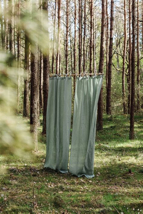 Sage Green Linen Curtain With Ties Prewashed Linen Curtain Etsy