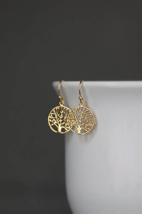 Tree Of Life Earrings Gold Tree Of Life Gold Tree Earrings Etsy