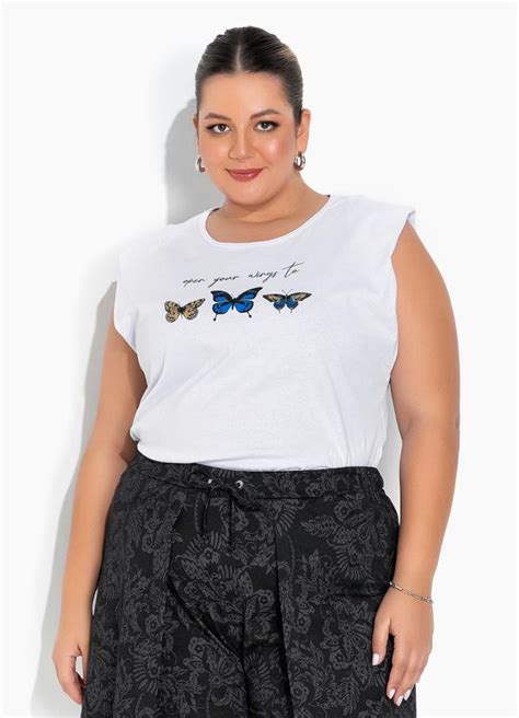 Blusa Branca Muscle Tee Plus Size Marguerite