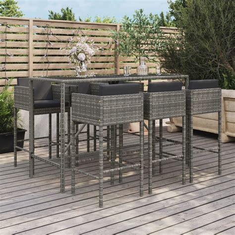 Maison Exclusive Ensemble De Bar De Jardin 7 Pcs Avec Coussins Gris