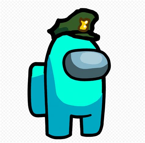 Hd Cyan Among Us Character With Military Hat Png Citypng