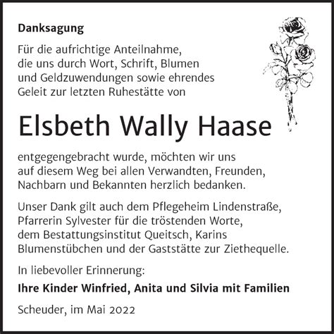 Traueranzeigen Von Elsbeth Wally Haase Abschied Nehmen De