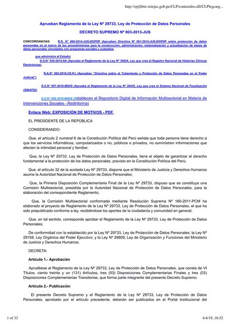 DS 003 2013 JUS Aprueba Reglamento de la Ley 29733 Ley de Protección de