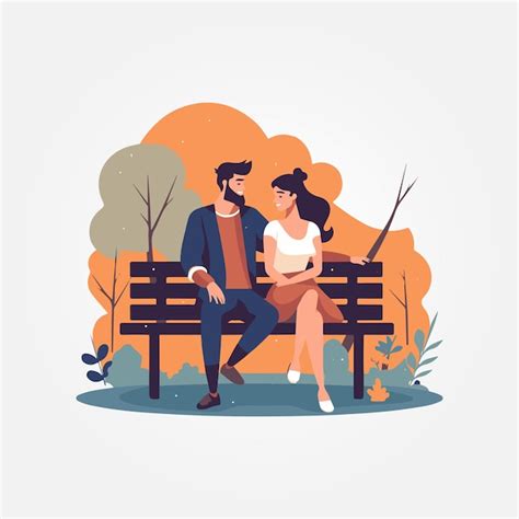 Premium Vector Beautiful Couple Sitting On A Bench In The Square