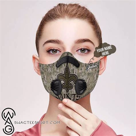 Personalized New Orleans Saints Camo Filter Carbon Face Mask Maria • Leesilk Shop